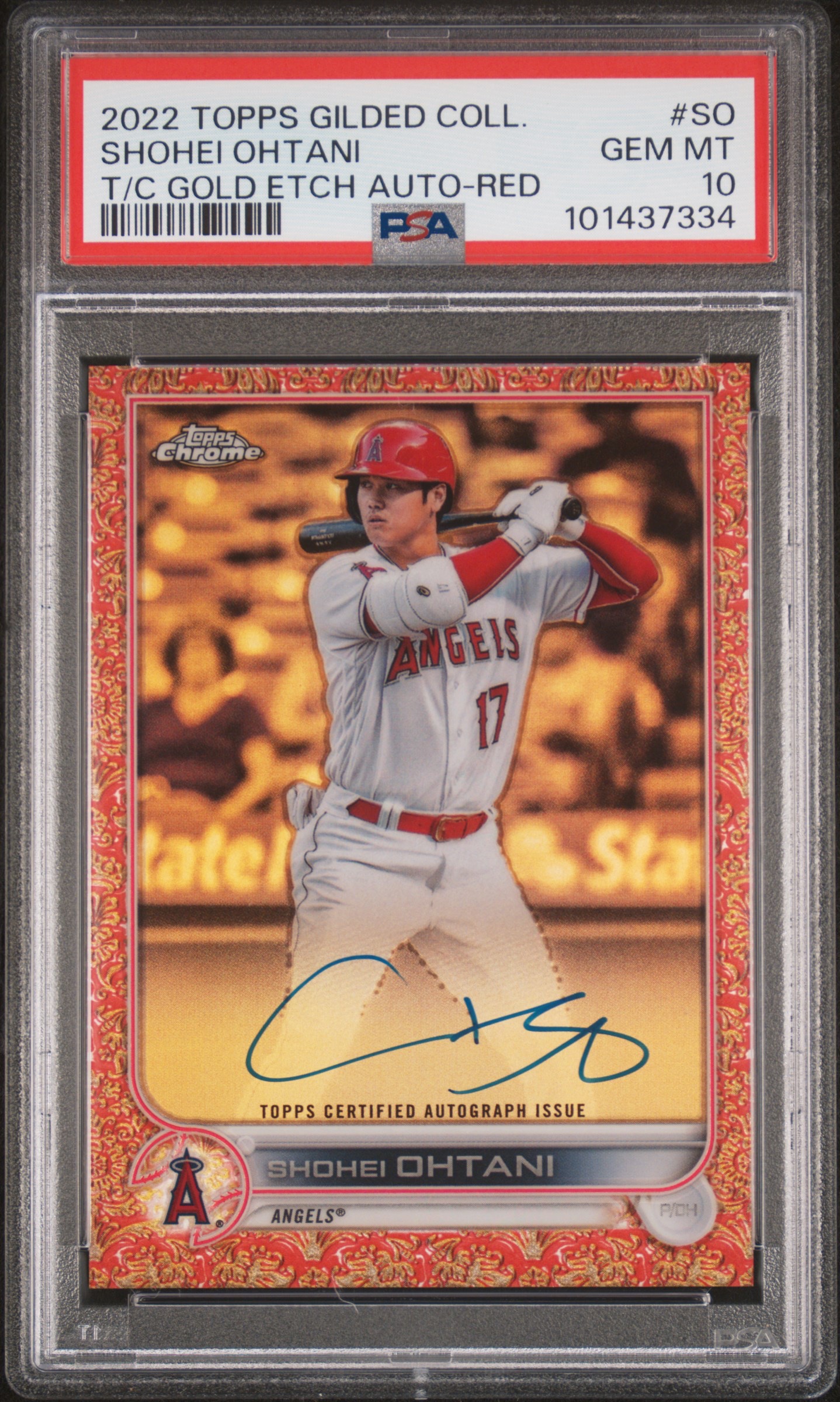 2022 Topps Gilded Collection #SO Shohei Ohtani Gold Fetch Auto-Red /5