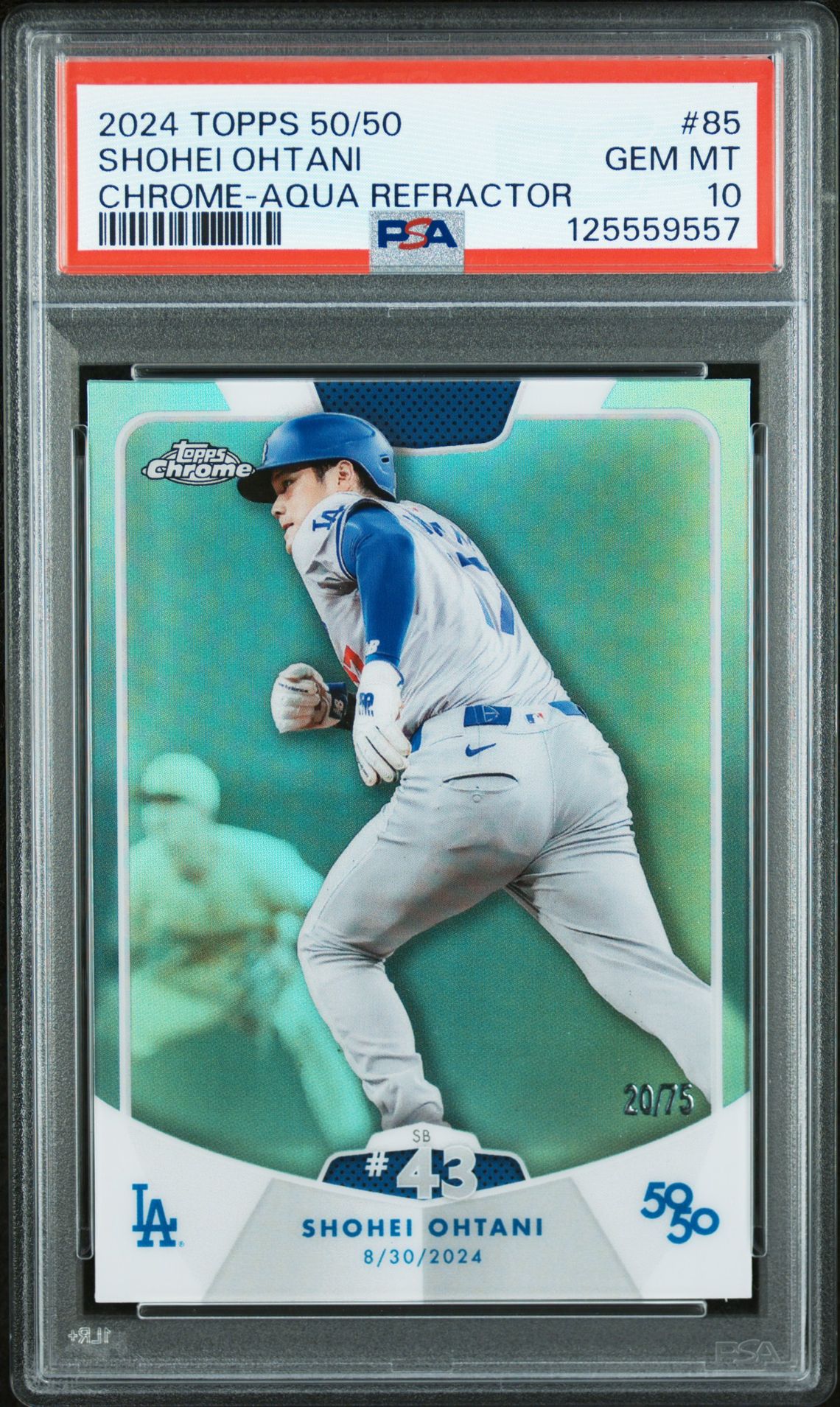 2024 Topps 50/50 #85 Shohei Ohtani Chrome-Aqua Refractor /75