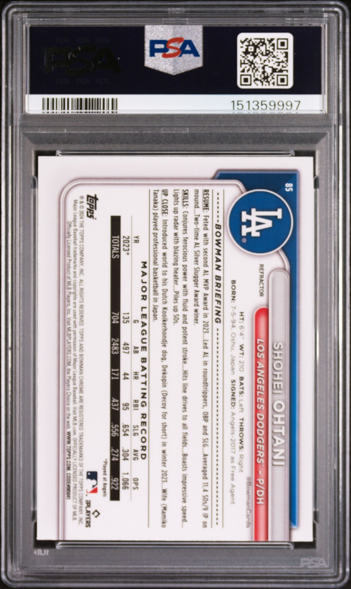 2024 Bowman Chrome #85 Shohei Ohtani Refractor /499