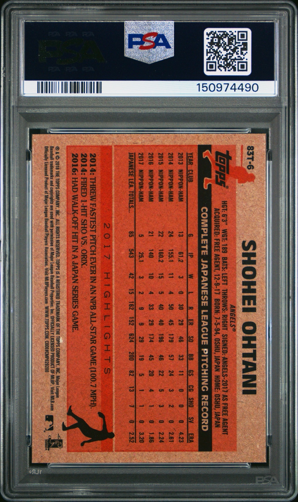 2018 TOPPS CHROME 1983 TOPPS #83T-6 SHOHEI OHTANI