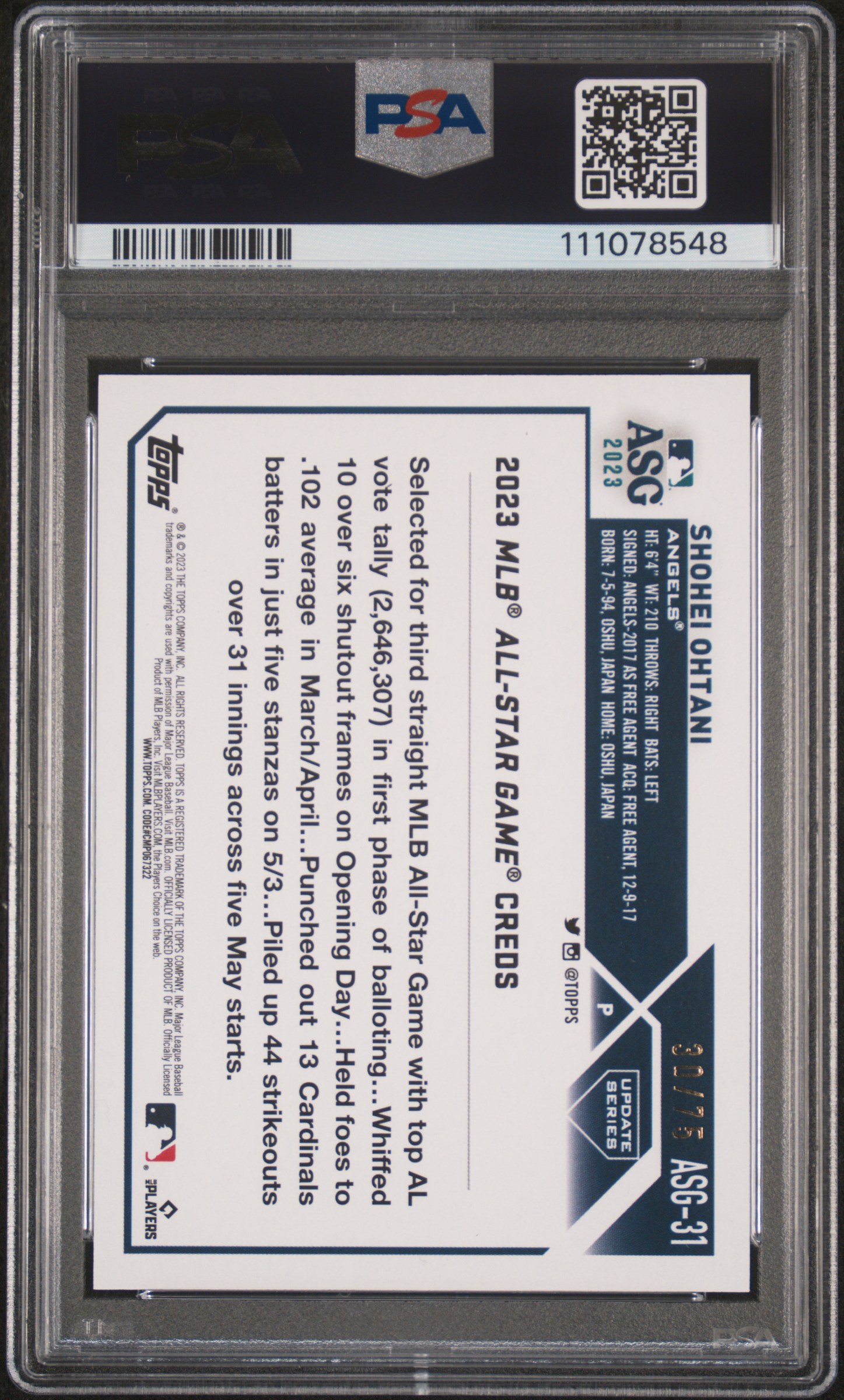 2023 TOPPS UPDATE 2023 ALL-STAR GAME #ASG31 SHOHEI OHTANI /50