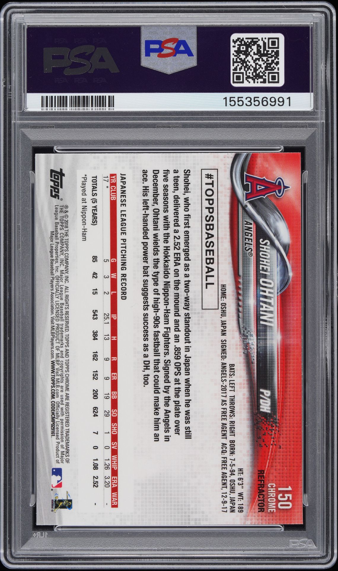 2018 Topps Chrome 150 Shohei Ohtani Pitching X-Fractor