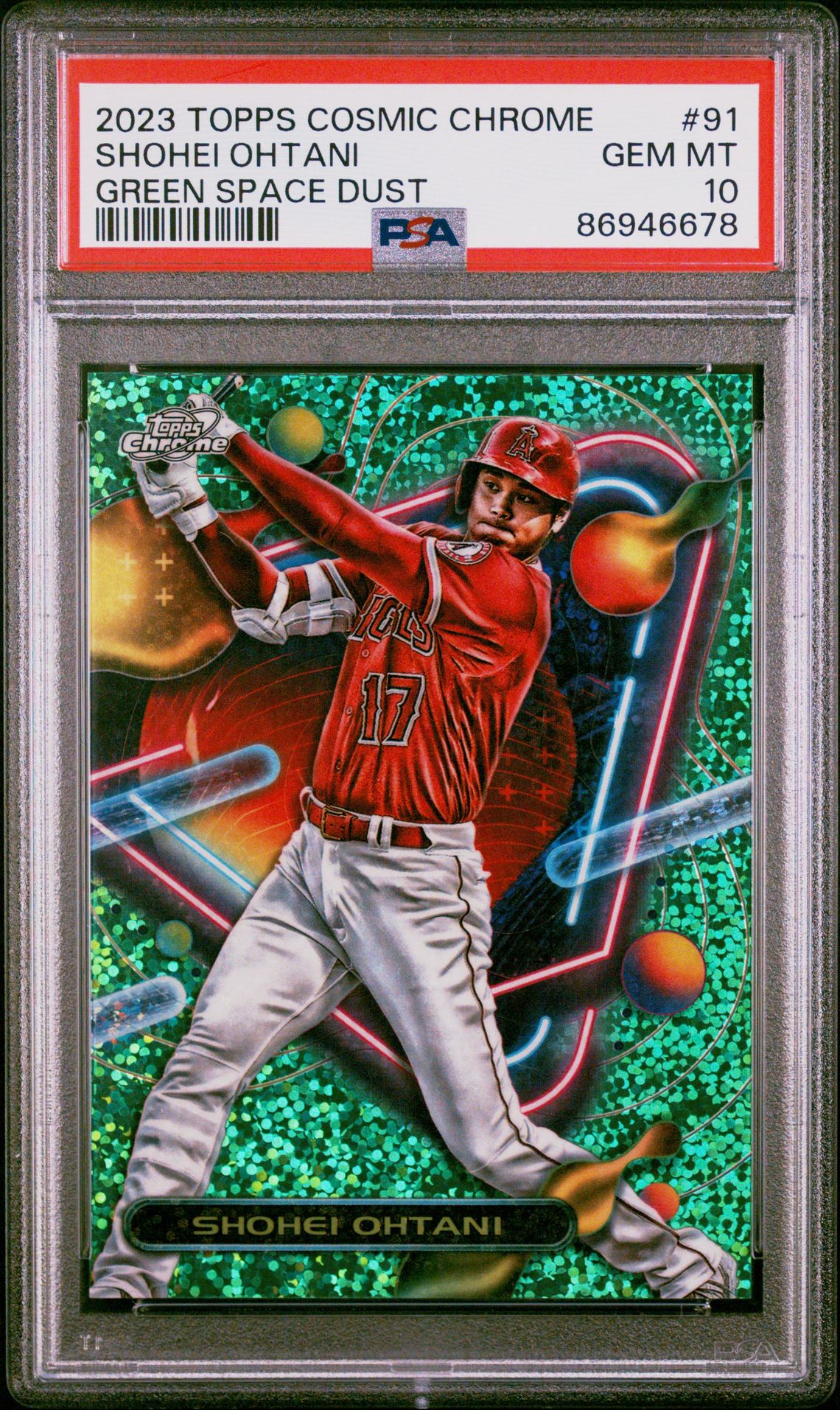 2023 Topps Cosmic Chrome #91 Shohei Ohtani Green Space Dust /75