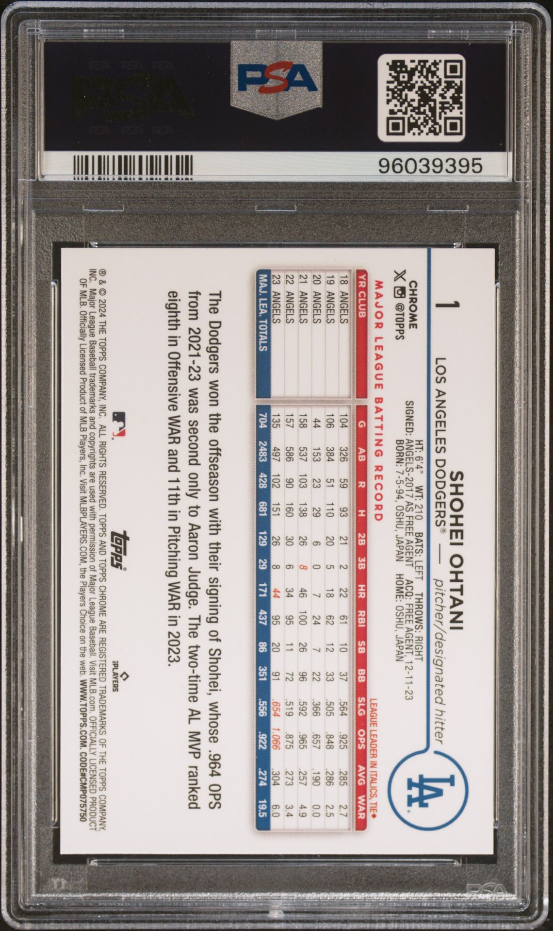 2024 Topps Chrome 1 - Shohei Ohtani Black Speckle Refractor /10