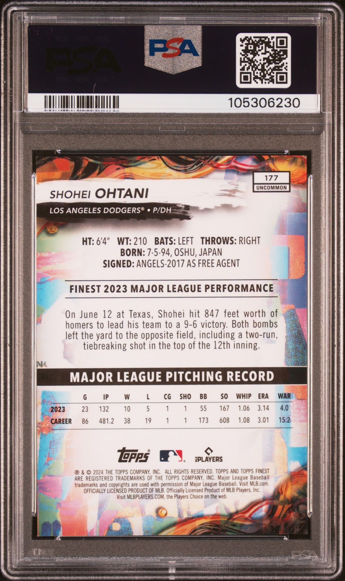 2024 Topps Finest 177 Shohei Ohtani Black Refractor /15