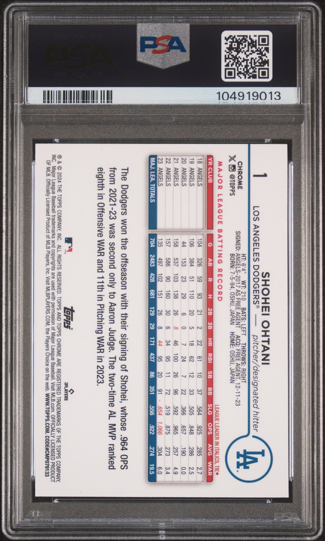 2024 Topps Chrome #1 Shohei Ohtani Blue Refractor /150