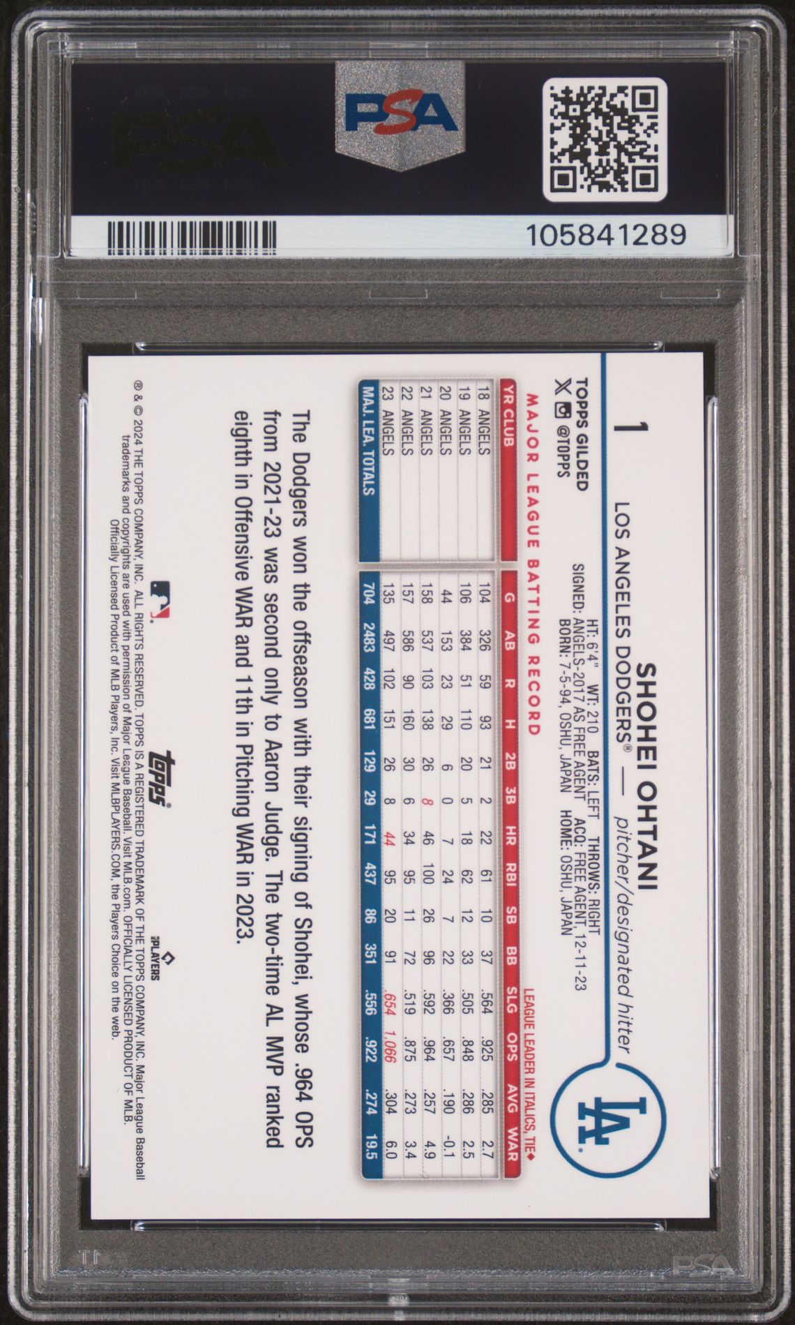 2024 Topps Gilded Collection #1 Shohei Ohtani Gold Wave /75