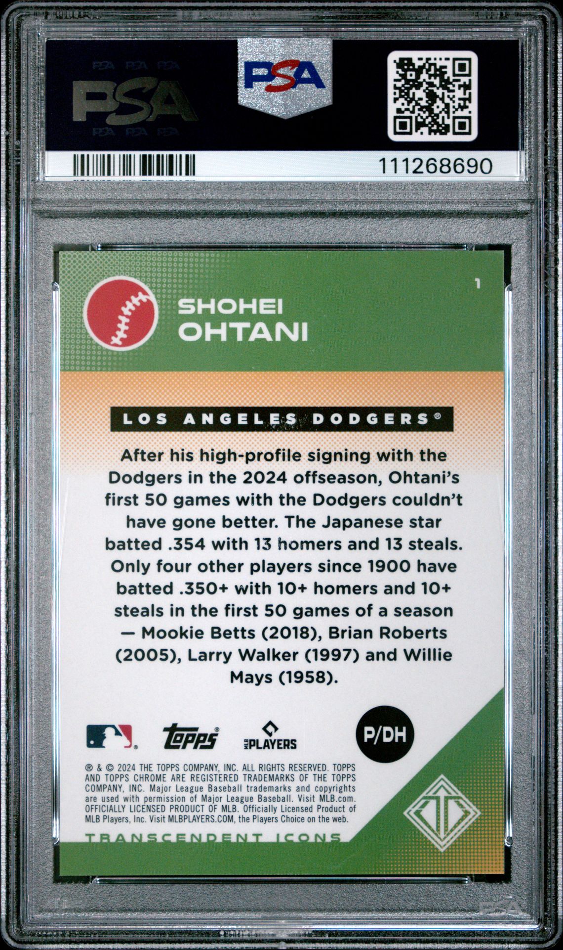 2024 Transcendent Icons Chrome #1 Black Refractor 10/10