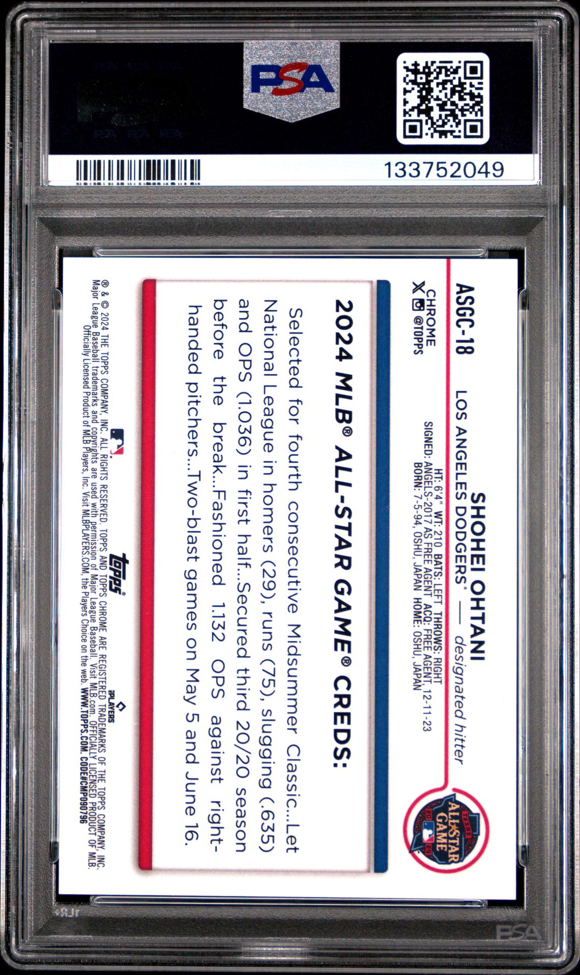 2024 Topps Chrome Update 18 Shohei Ohtani 2024 All-Star Game Black Refractor 01/10