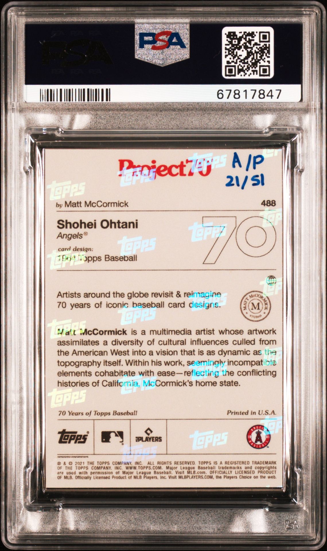 2021 Topps Project70 488 Shohei Ohtani Silver Frame Artist Proof /51