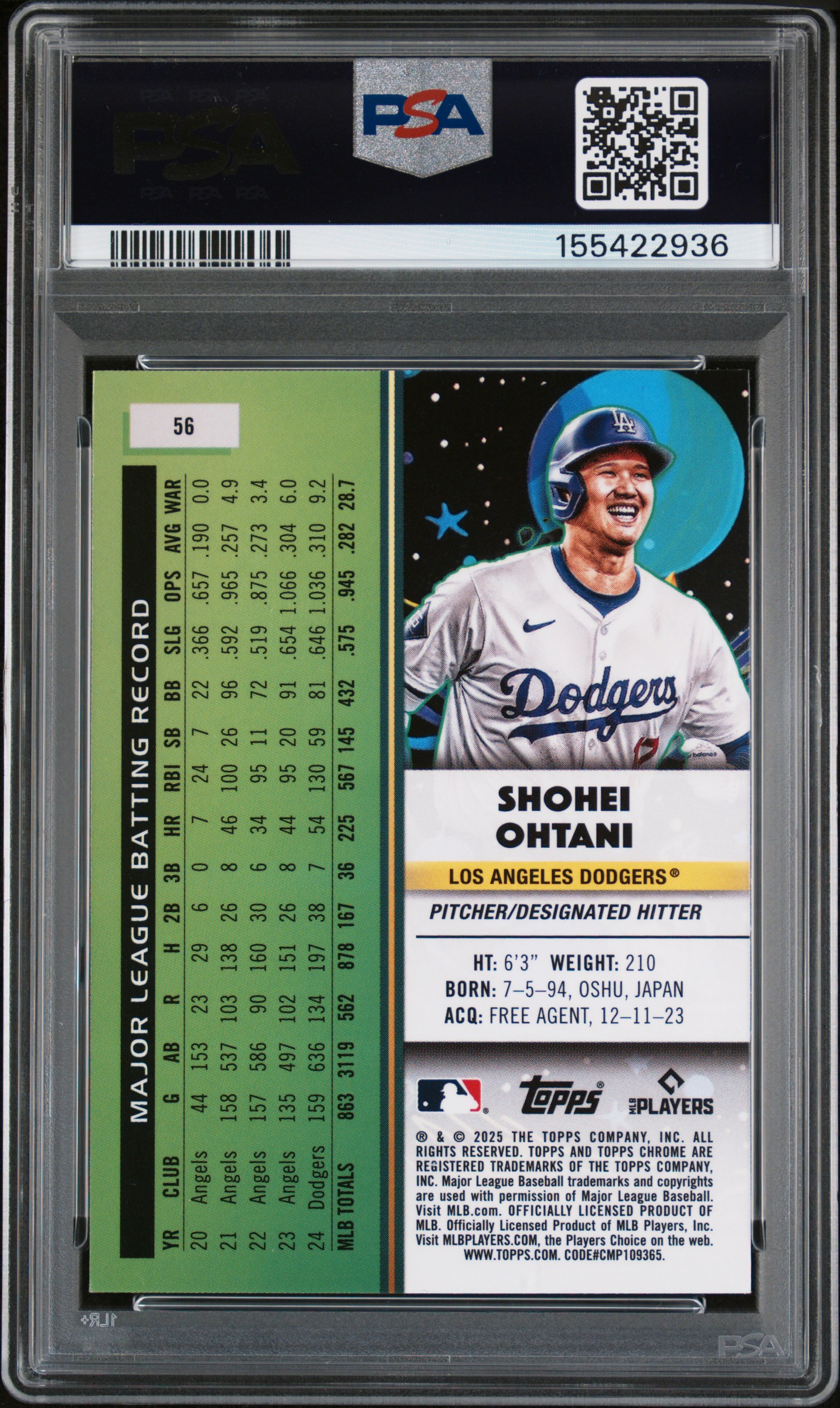 2025 TOPPS COSMIC CHROME #56 SHOHEI OHTANI WHITE HOLE