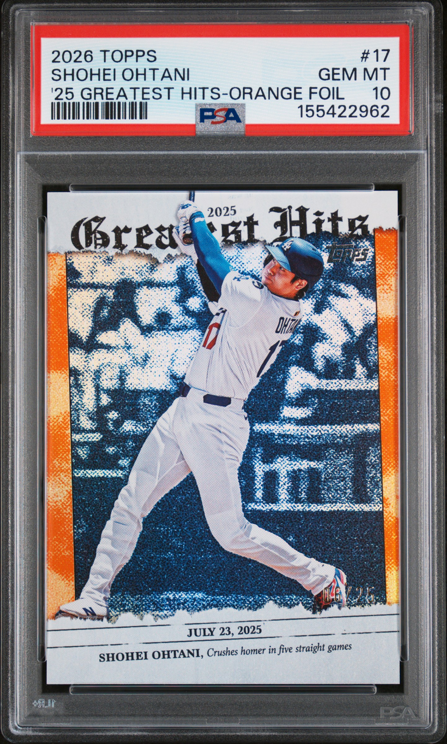 2026 TOPPS 2025 GREATEST HITS BASEBALL CARDS #17 '25 GREATEST HITS-ORANGE FOIL /25