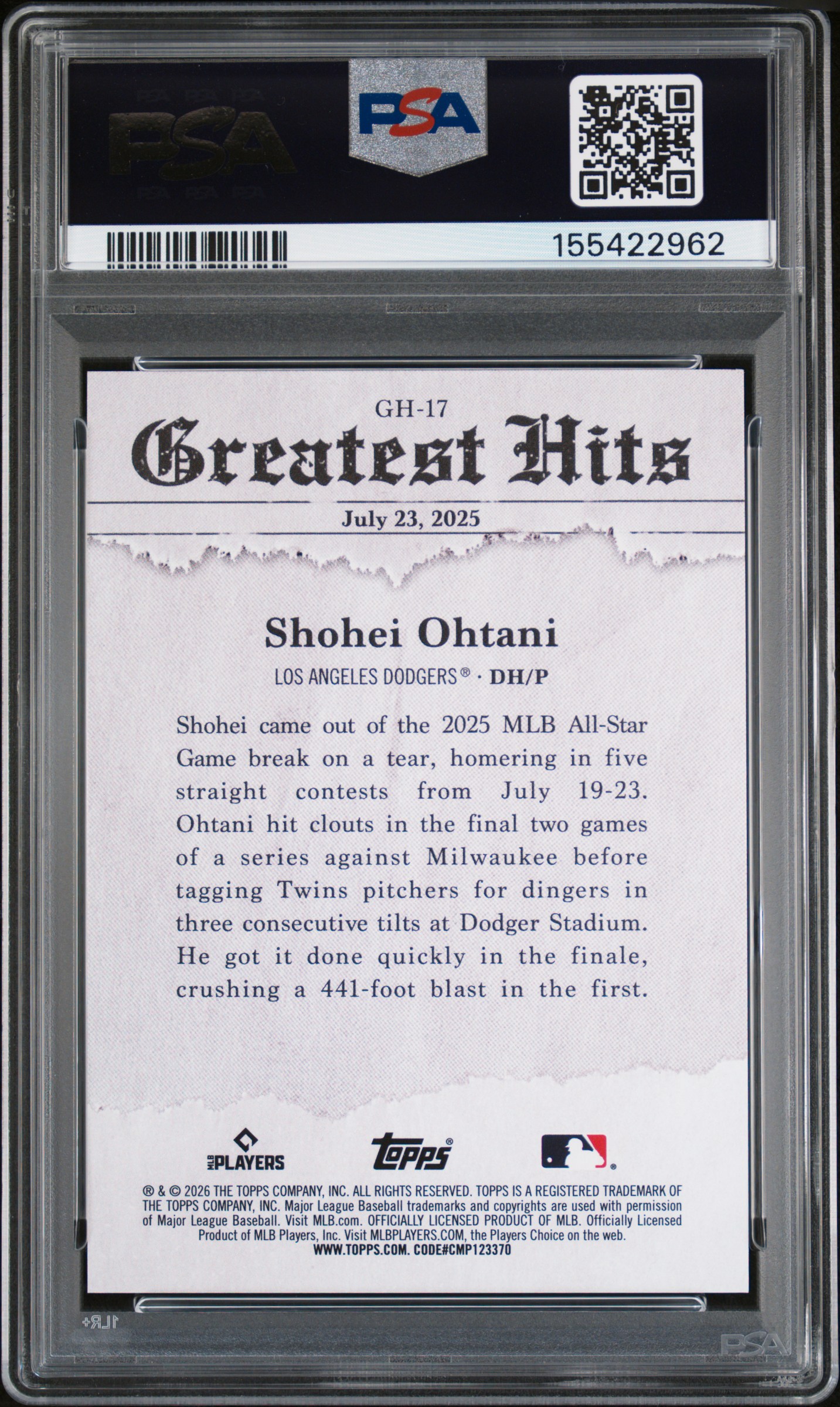 2026 TOPPS 2025 GREATEST HITS BASEBALL CARDS #17 '25 GREATEST HITS-ORANGE FOIL /25