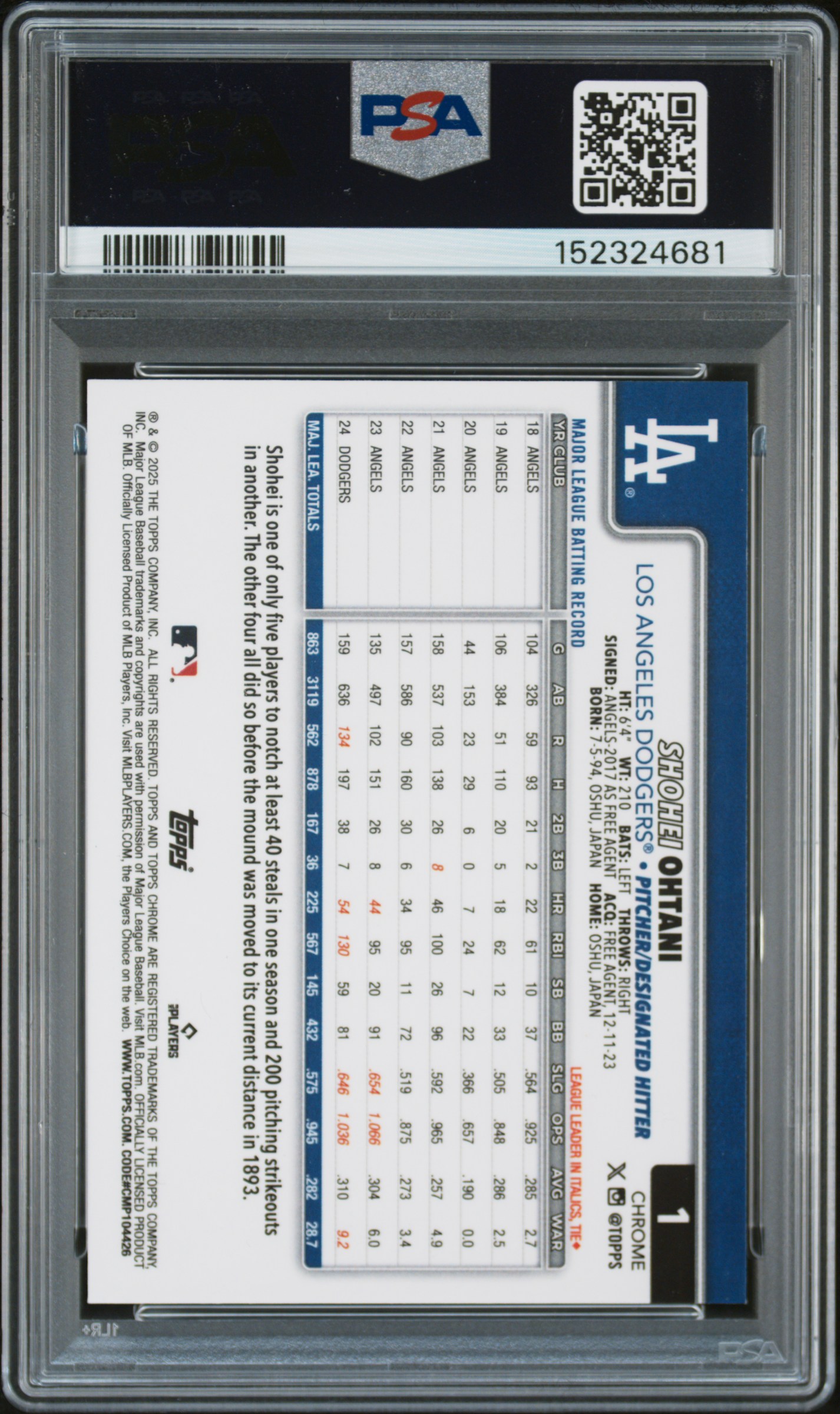 2025 TOPPS CHROME #1 SHOHEI OHTANI GREEN RAYWAVE /99
