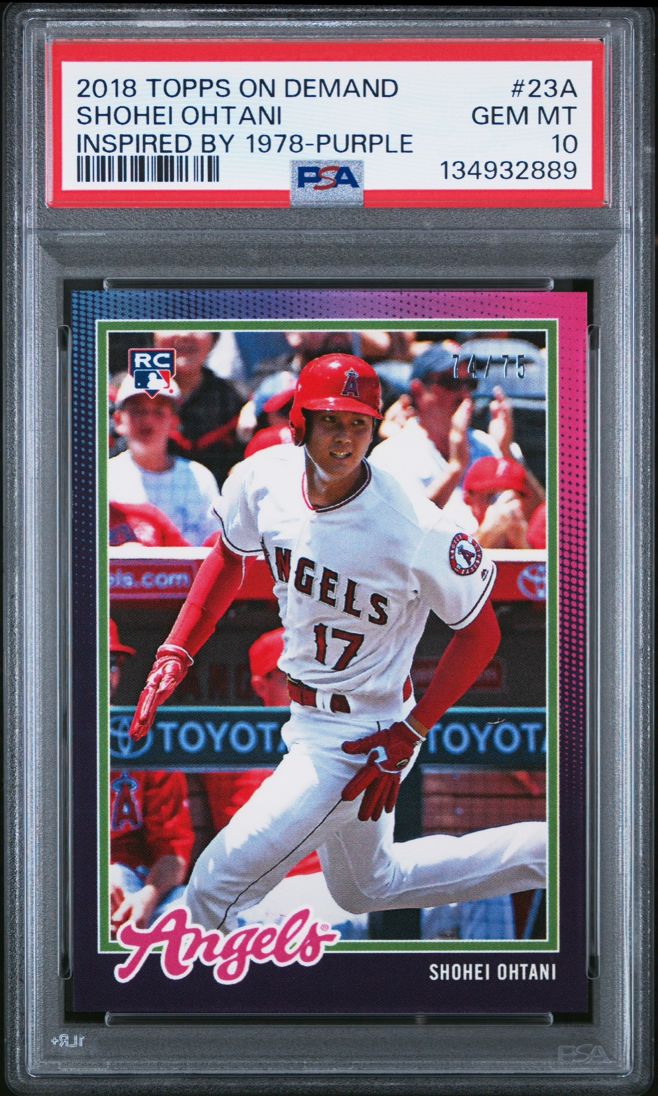 2018 TOPPS ON DEMAND INSPIRED BY 1978 #23A SHOHEI OHTANI INSPIRED BY 1978-PURPLE /75