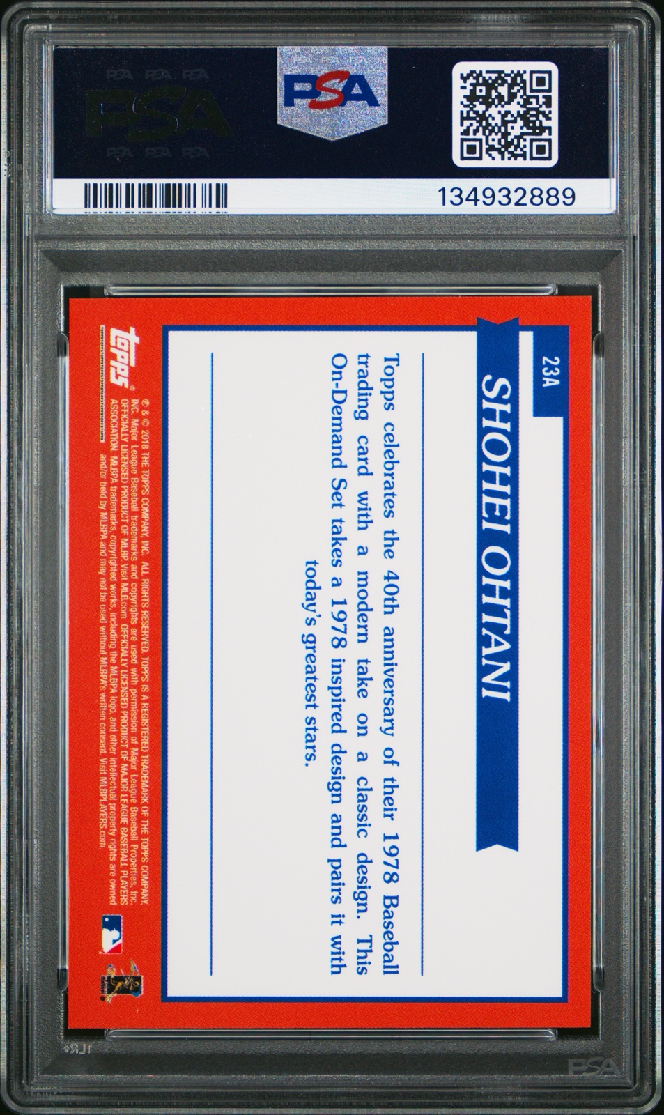 2018 TOPPS ON DEMAND INSPIRED BY 1978 #23A SHOHEI OHTANI INSPIRED BY 1978-PURPLE /75