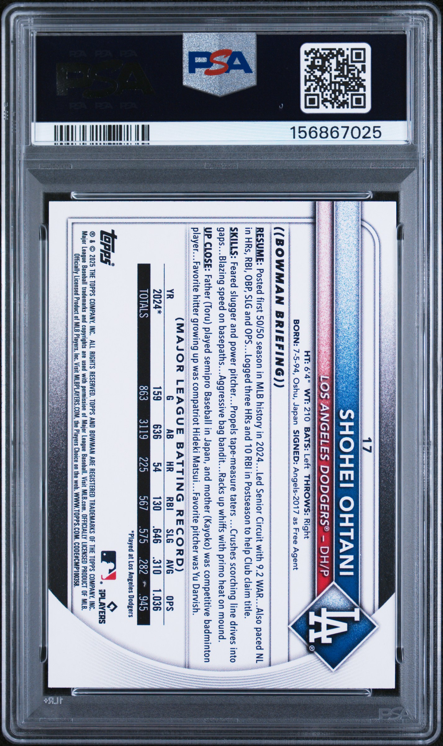 2025 BOWMAN #17 SHOHEI OHTANI YELLOW PATTERN /75