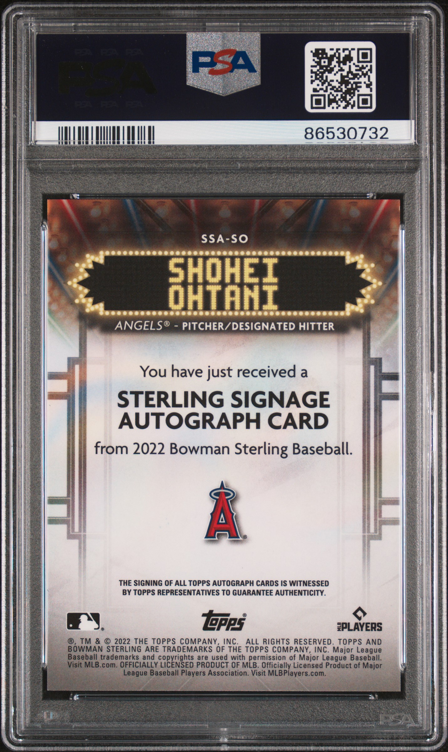 2022 BOWMAN STERLING STERLING SIGNAGE AUTOGRAPHS #SSASO SHOHEI OHTANI STERLING SIGNAGE AUTO. /99