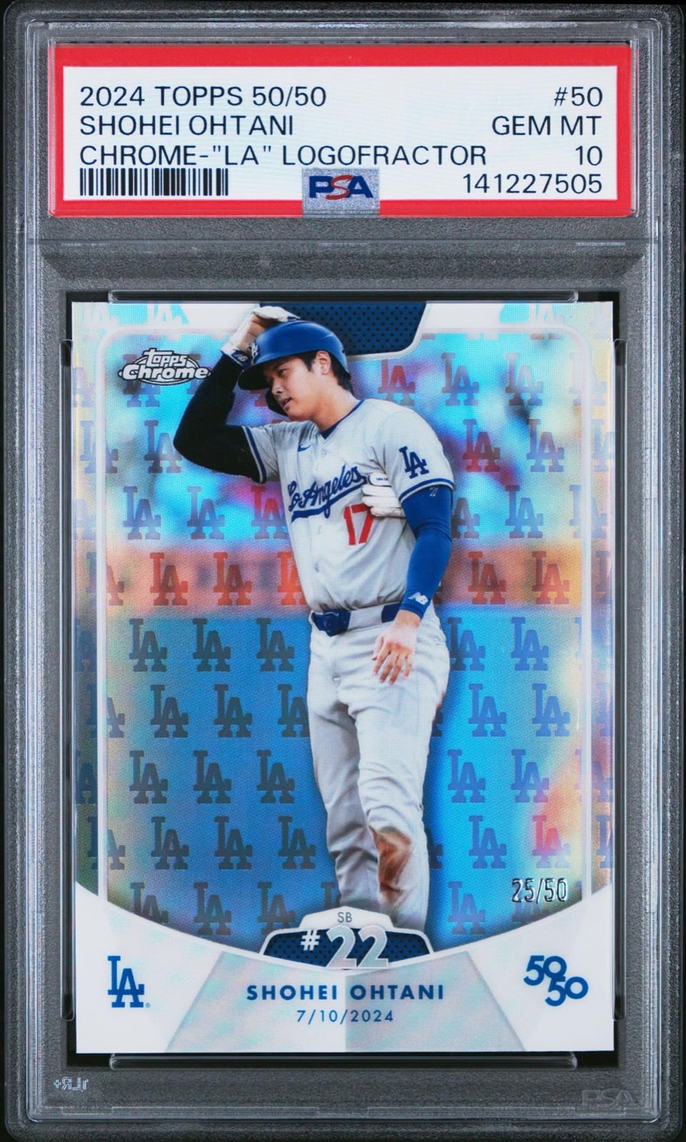 2024 TOPPS 50/50 SHOHEI OHTANI #50 SHOHEI OHTANI CHROME-"LA" LOGOFRACTOR /50