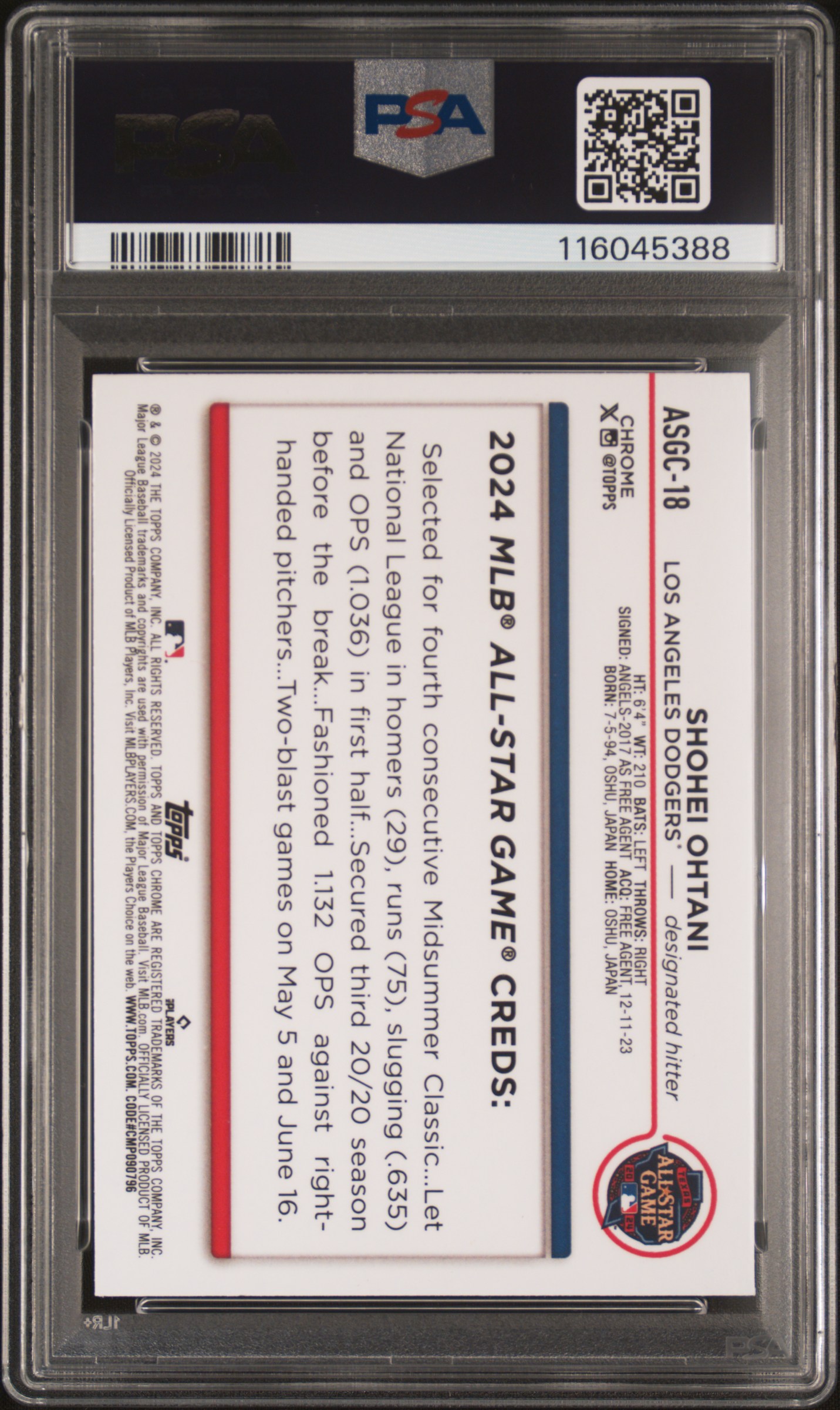 2024 TOPPS CHROME UPDATE 2024 ALL-STAR GAME CHROME #18 SHOHEI OHTANI 2024 ALL-STAR GAME-GREEN REF /99