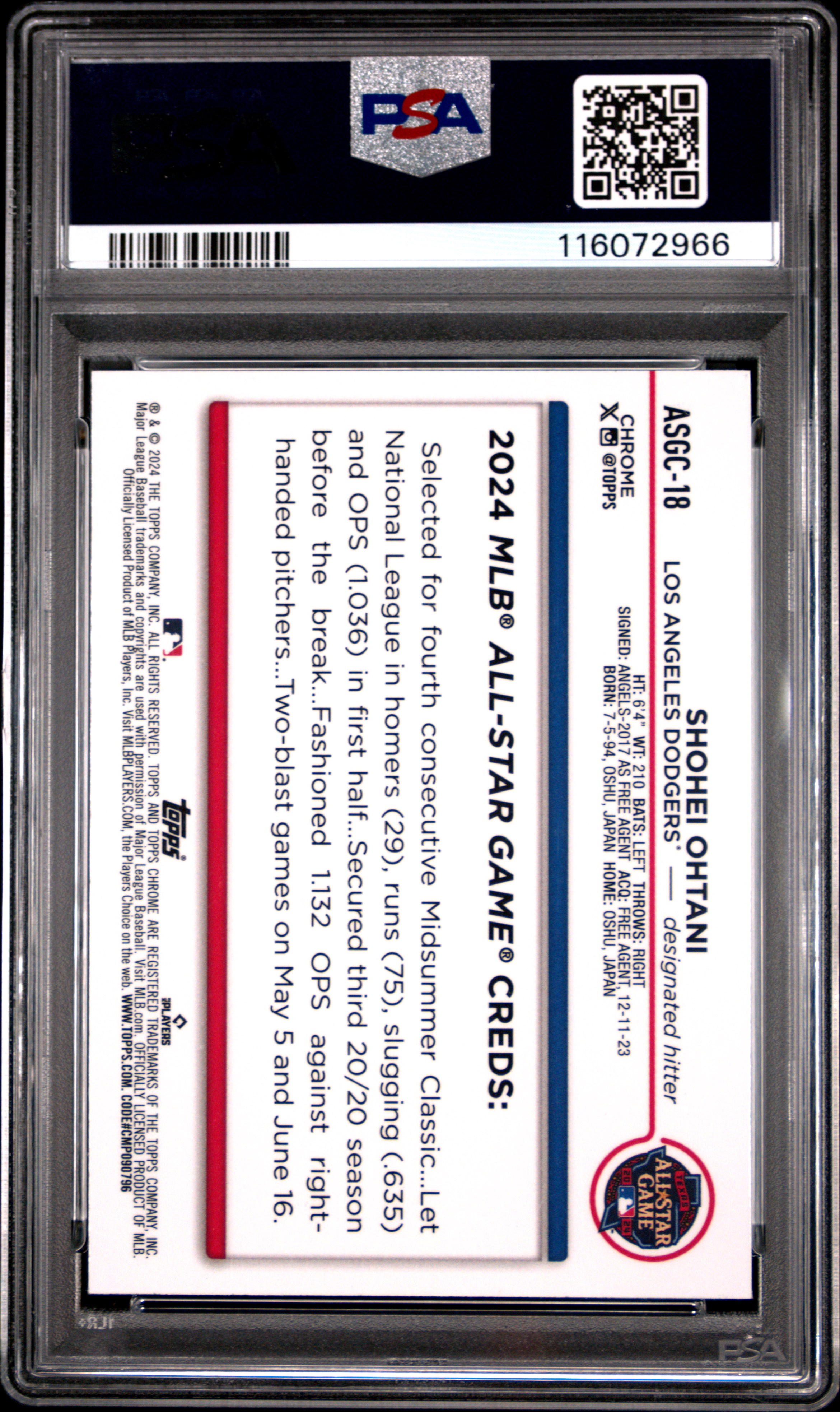 2024 TOPPS CHROME UPDATE 2024 ALL-STAR GAME CHROME #18 SHOHEI OHTANI 2024 ALL-STAR GAME-GOLD REF /50