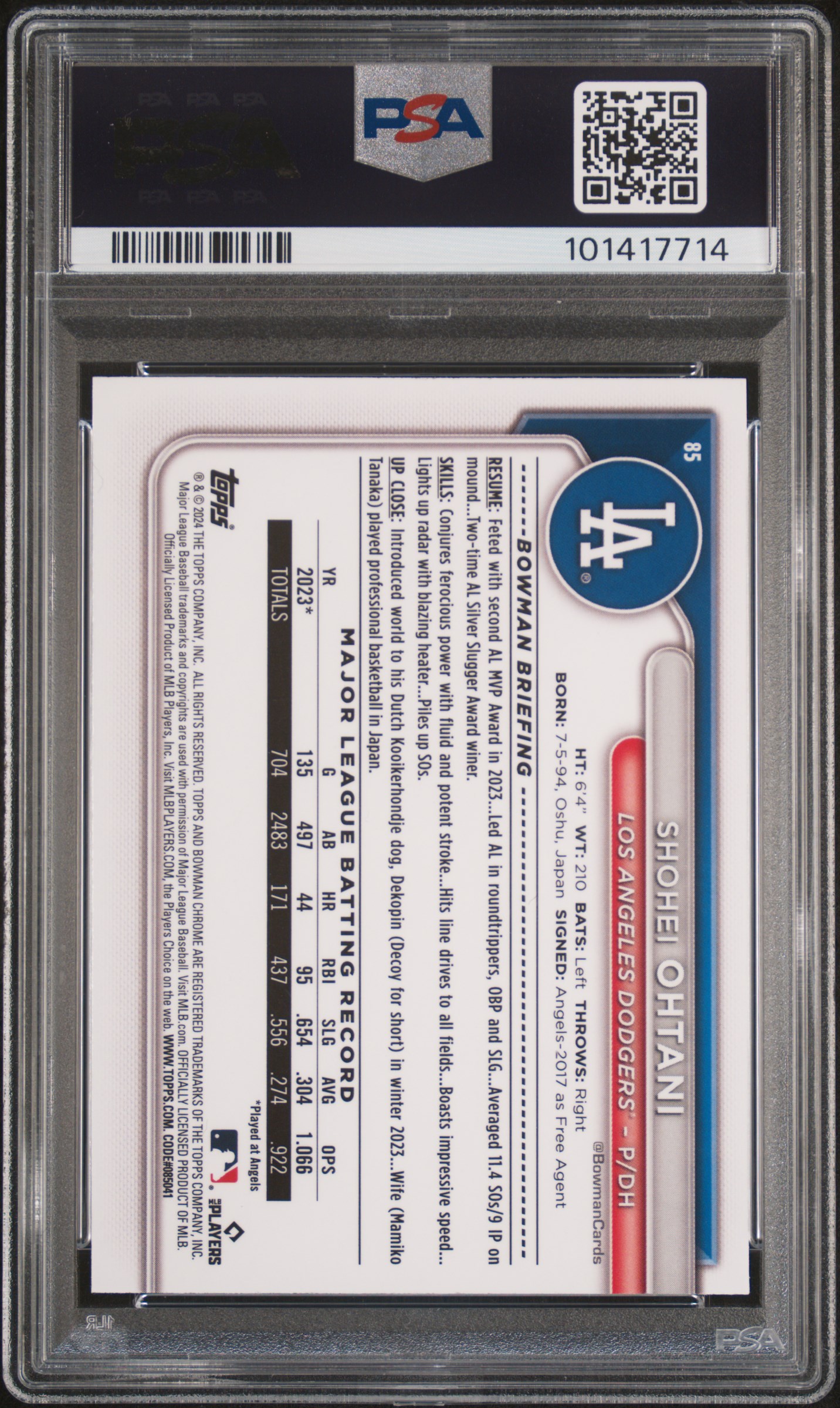 2024 BOWMAN CHROME #85 SHOHEI OHTANI BLUE REFRACTOR /150