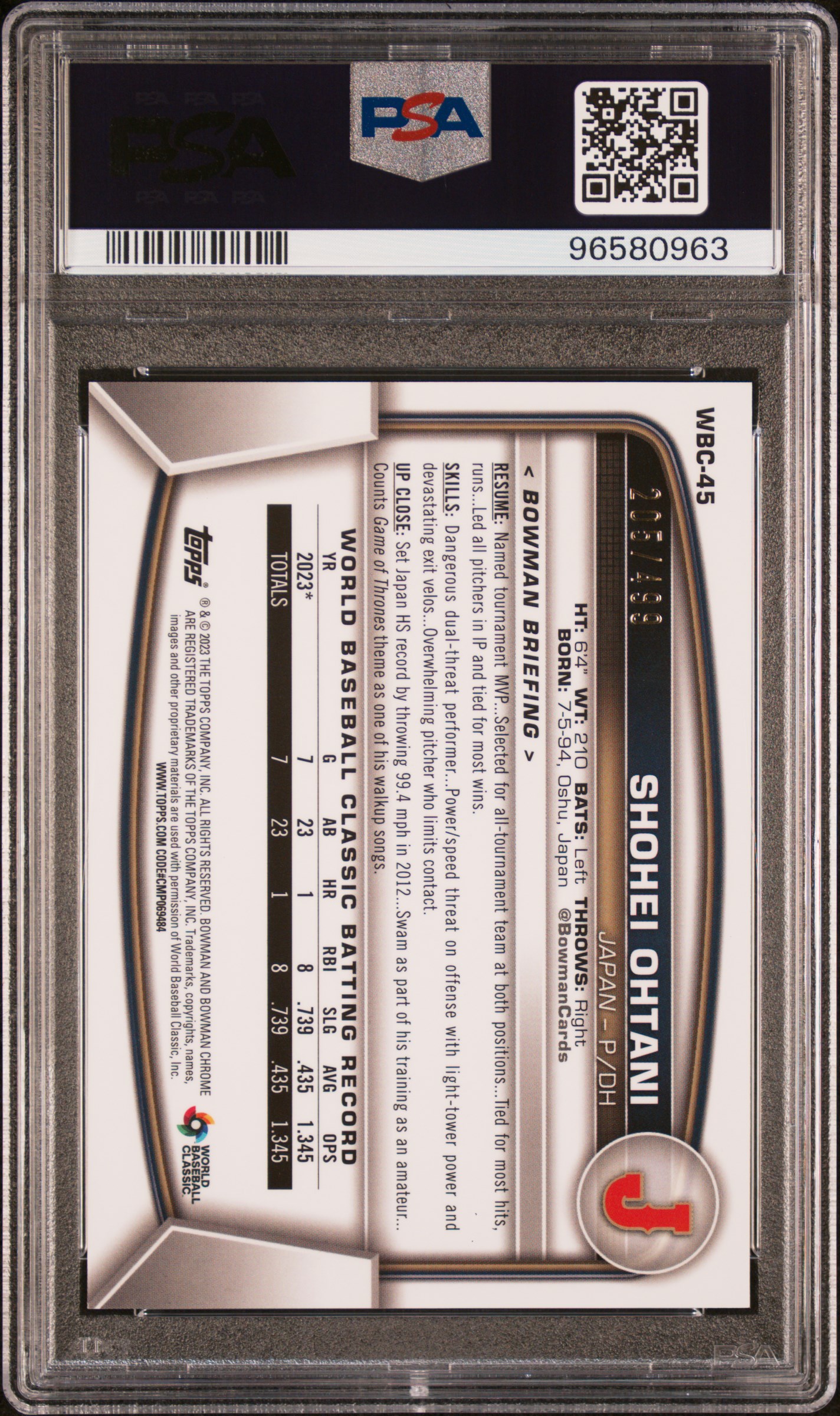 2023 BOWMAN CHROME WORLD BASEBALL CLASSIC FLAG #WBC45 SHOHEI OHTANI WBC FLAG-REFRACTOR /499