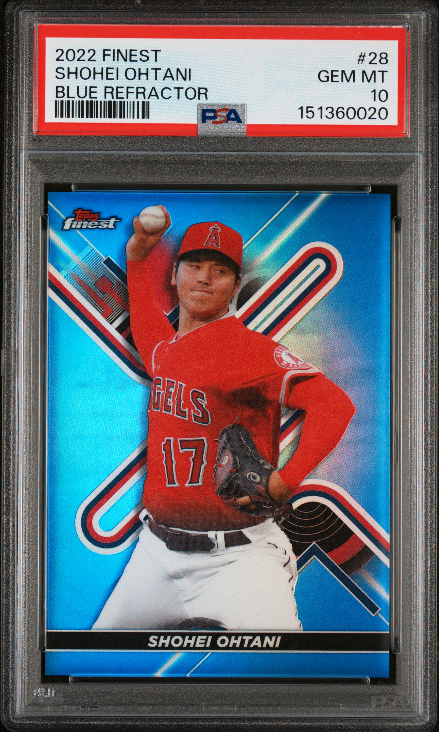 2022 TOPPS FINEST #28 SHOHEI OHTANI BLUE REFRACTOR /150