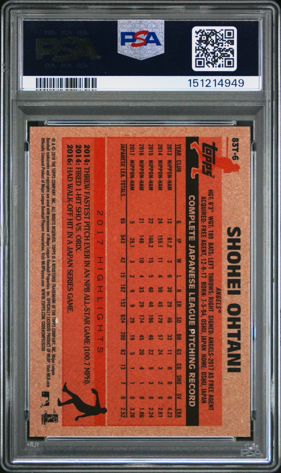 2018 TOPPS CHROME 1983 TOPPS #83T-6 SHOHEI OHTANI