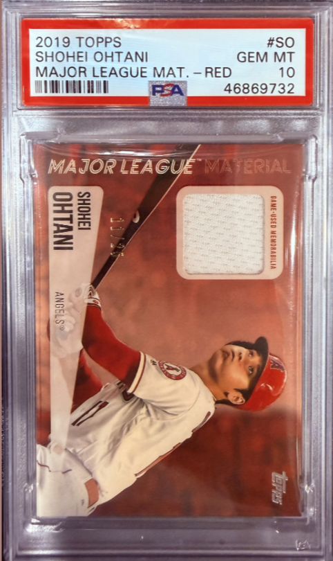2019 TOPPS MAJOR LEAGUE MATERIAL #SO SHOHEI OHTANI MAJOR LEAGUE MAT.-RED /25