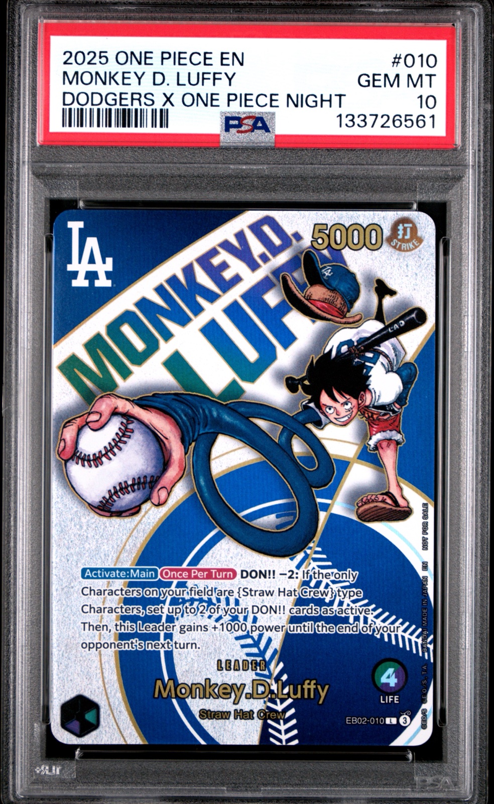 2025 ONE PIECE PROMOS #010 MONKEY D. LUFFY DODGERS X ONE PIECE NIGHT