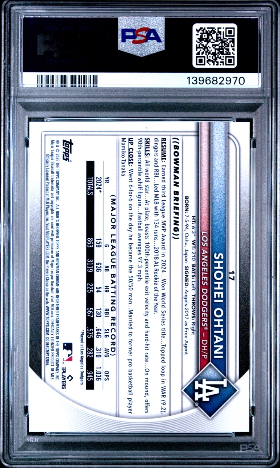 2025 BOWMAN CHROME #17 SHOHEI OHTANI GOLD REFRACTOR /50