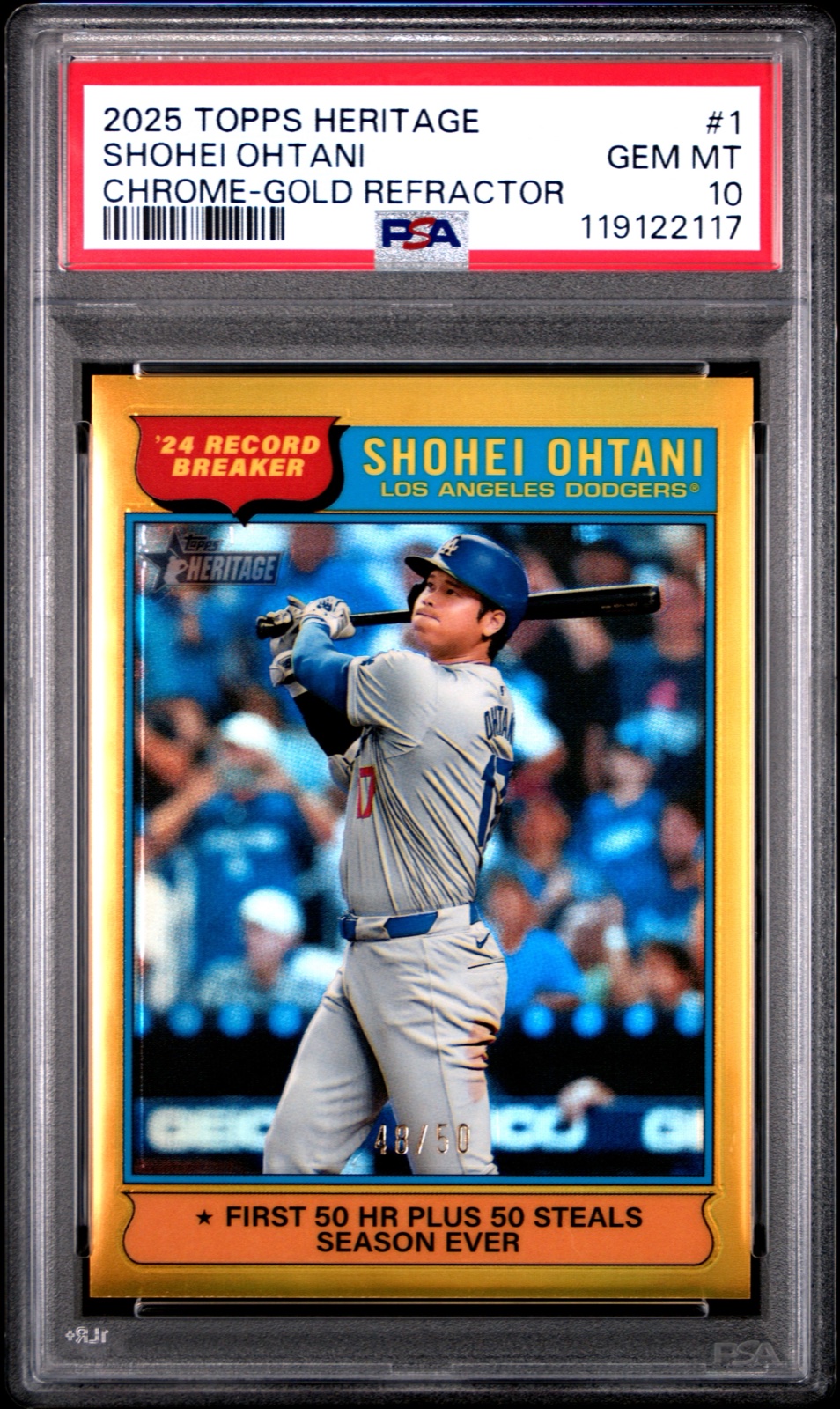 2025 TOPPS HERITAGE #1 SHOHEI OHTANI CHROME-GOLD REFRACTOR /50
