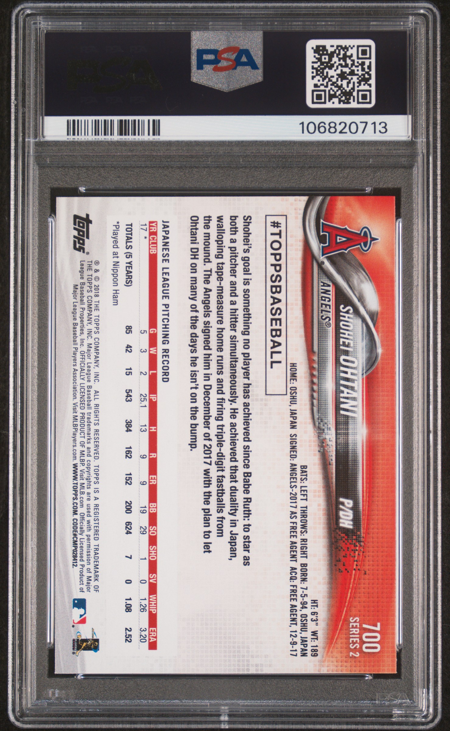 2018 TOPPS #700 SHOHEI OHTANI WITH BAT