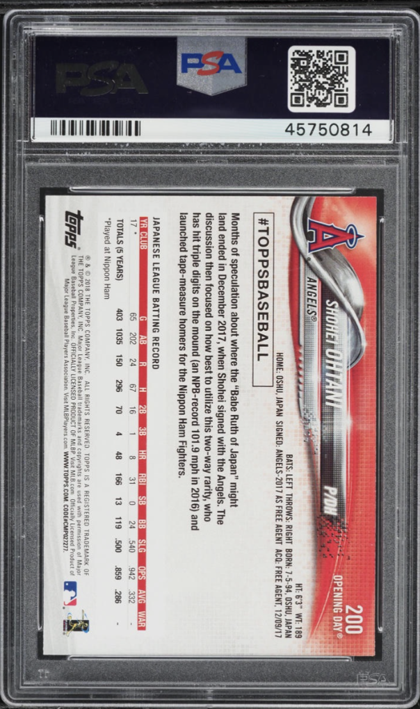 2018 TOPPS OPENING DAY #200 SHOHEI OHTANI BLUE FOIL