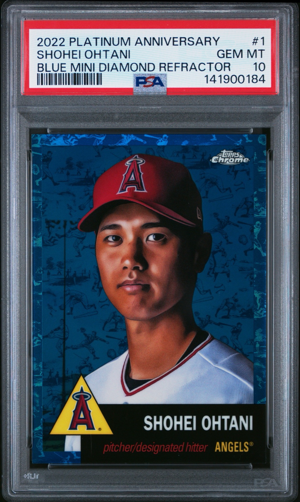 2022 TOPPS CHROME PLATINUM ANNIVERSARY #1 SHOHEI OHTANI BLUE MINI DIAMOND REFRACTOR /199