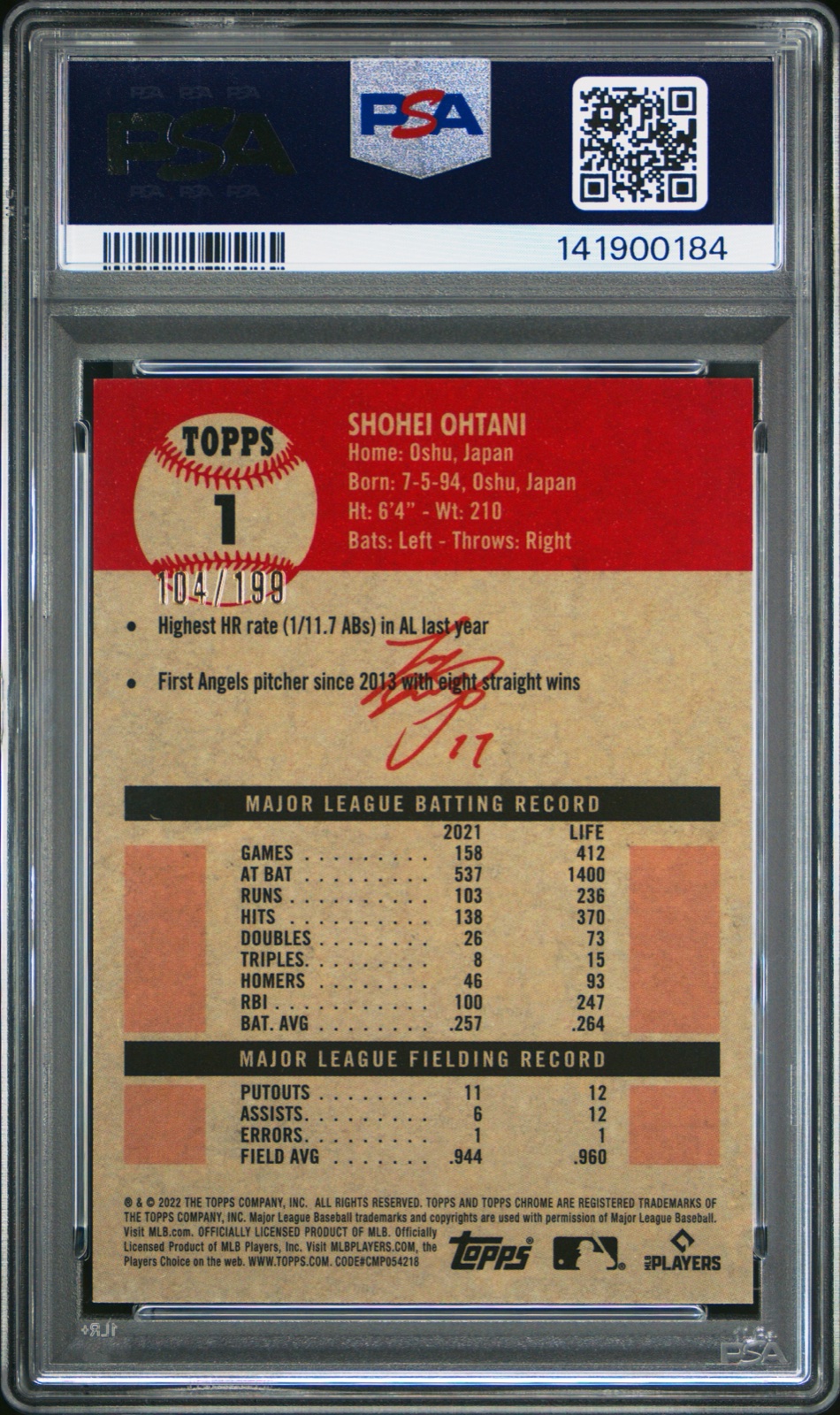 2022 TOPPS CHROME PLATINUM ANNIVERSARY #1 SHOHEI OHTANI BLUE MINI DIAMOND REFRACTOR /199