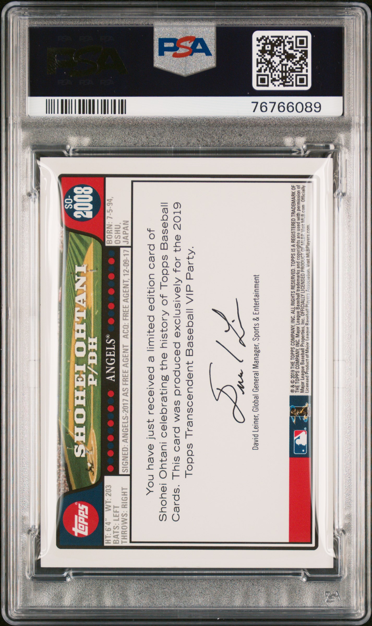 2019 TOPPS TRANSCENDENT VIP PARTY SHOHEI OHTANI THROUGH THE YEARS #2008 SHOHEI OHTANI VIP PARTY THROUGH/YRS /50