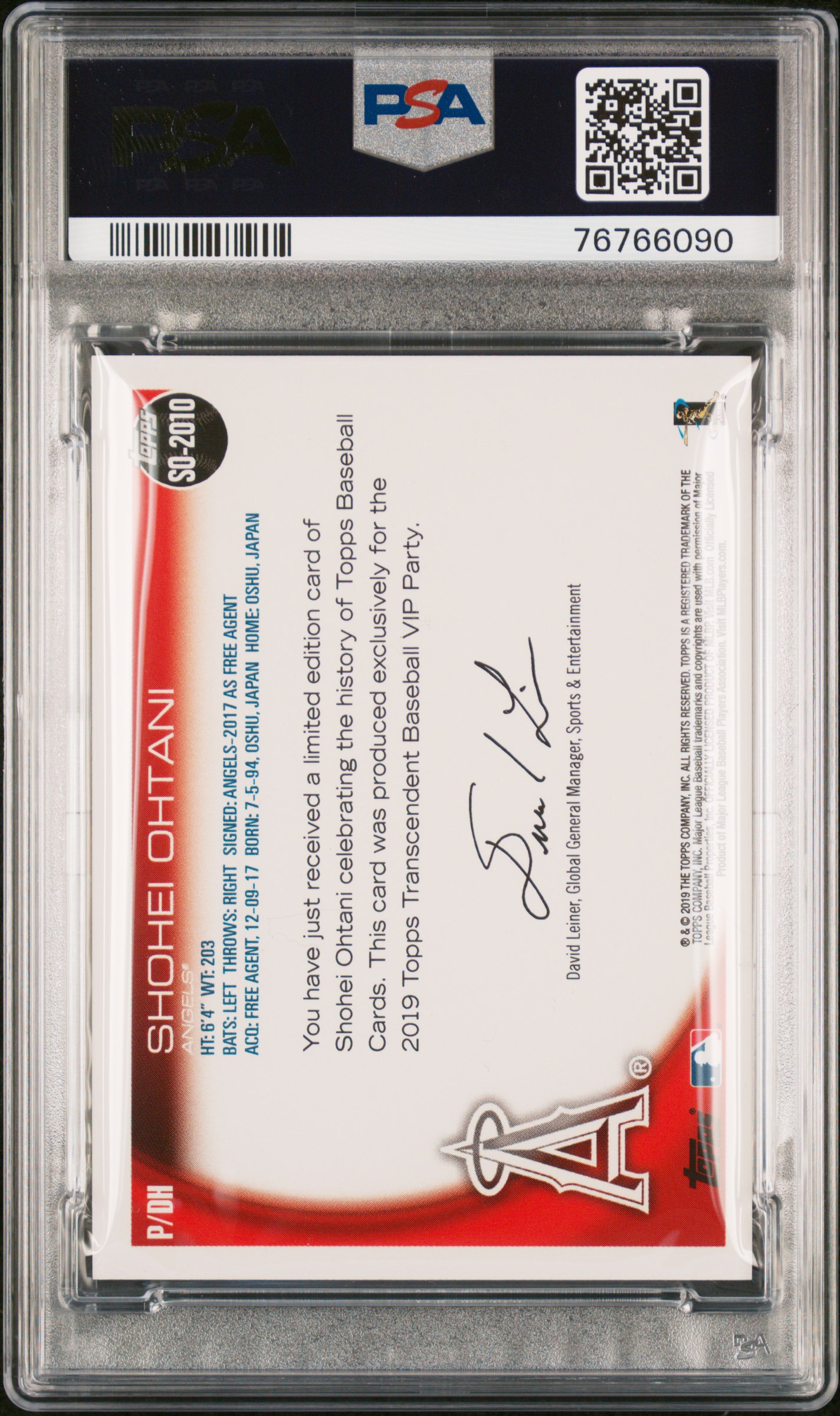 2019 TOPPS TRANSCENDENT VIP PARTY SHOHEI OHTANI THROUGH THE YEARS #2010 SHOHEI OHTANI VIP PARTY THROUGH/YRS. /50 VIP PARTY THROUGH/YRS. /50