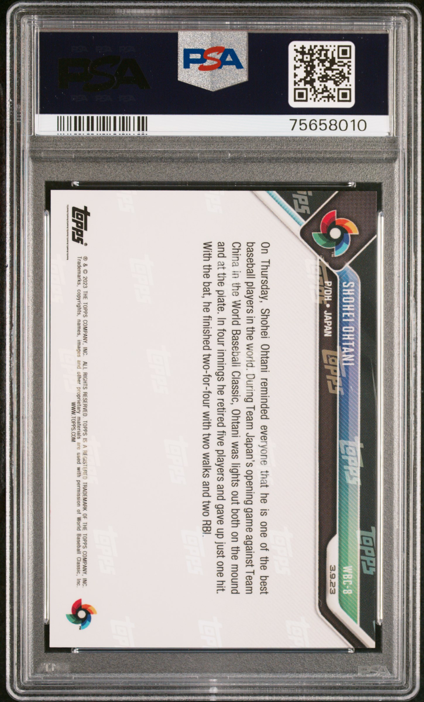 2023 TOPPS NOW WORLD BASEBALL CLASSIC #WBC8 SHOHEI OHTANI