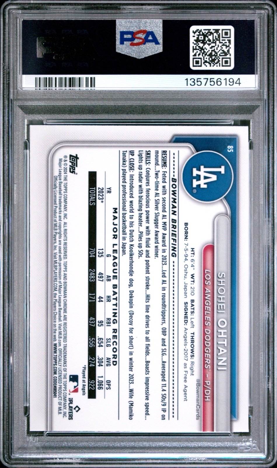 2024 BOWMAN CHROME SAPPHIRE EDITION #85 SHOHEI OHTANI ORANGE /25