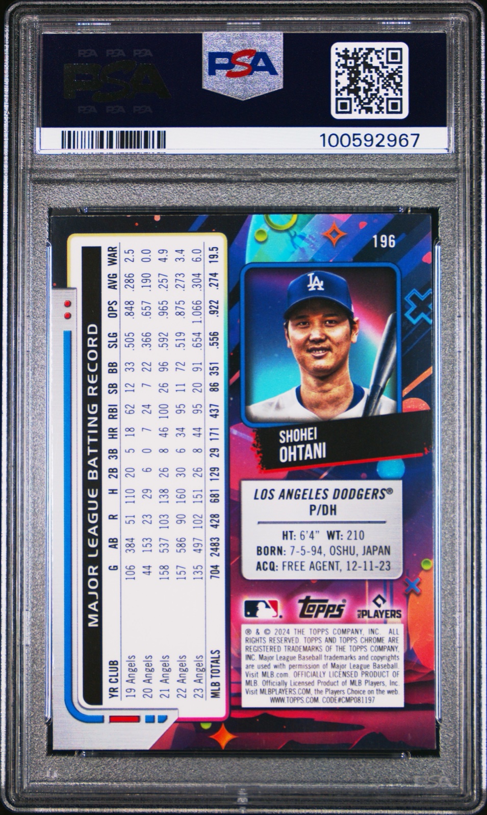 2024 TOPPS COSMIC CHROME #196 SHOHEI OHTANI ORANGE GALACTIC /25