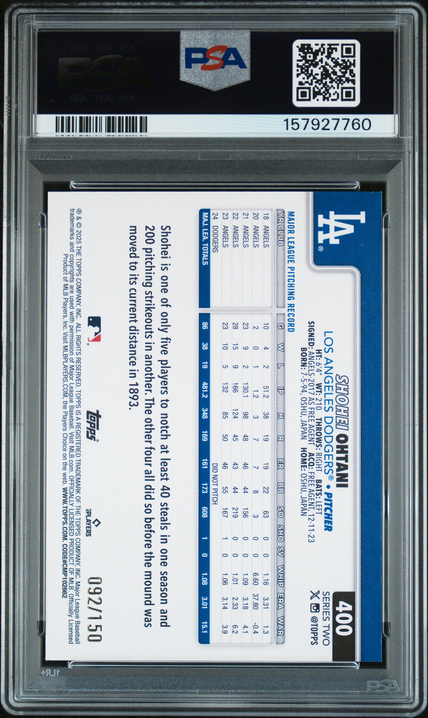 2025 TOPPS #400 SHOHEI OHTANI BLUE RAINBOW FOIL /150