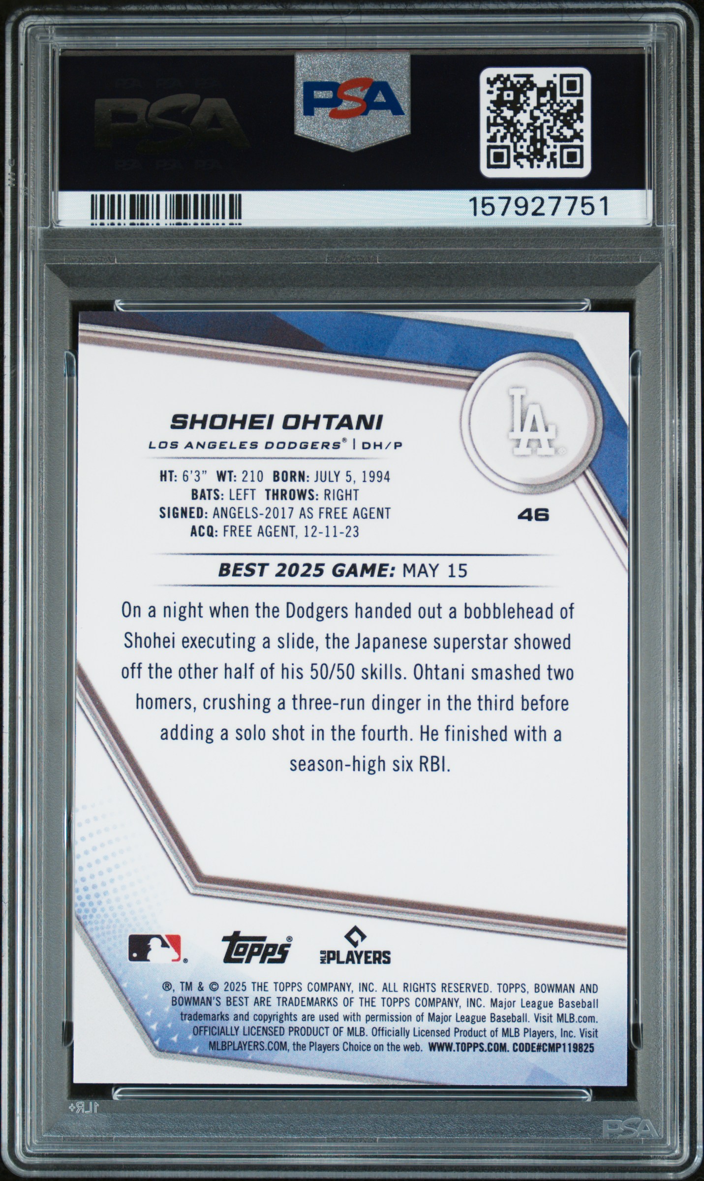 2025 BOWMAN'S BEST #46 SHOHEI OHTANI BLUE X-FRACTOR /150
