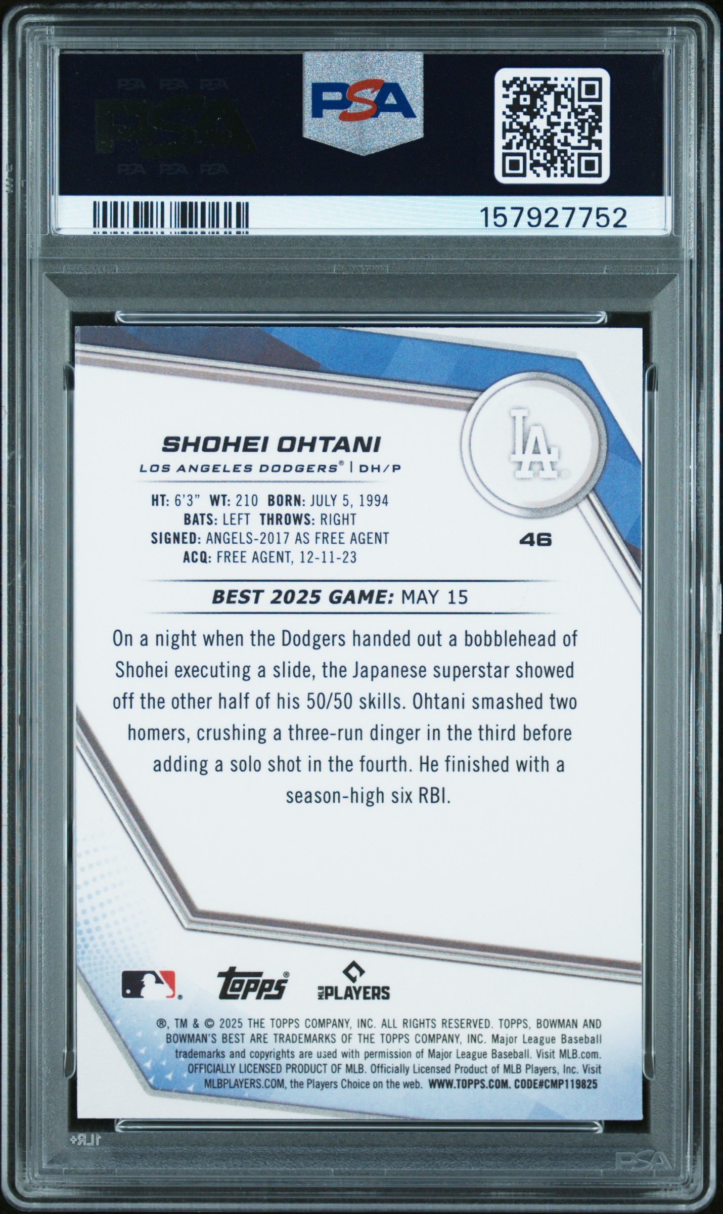 2025 BOWMAN'S BEST #46 SHOHEI OHTANI BLUE LAZER /150