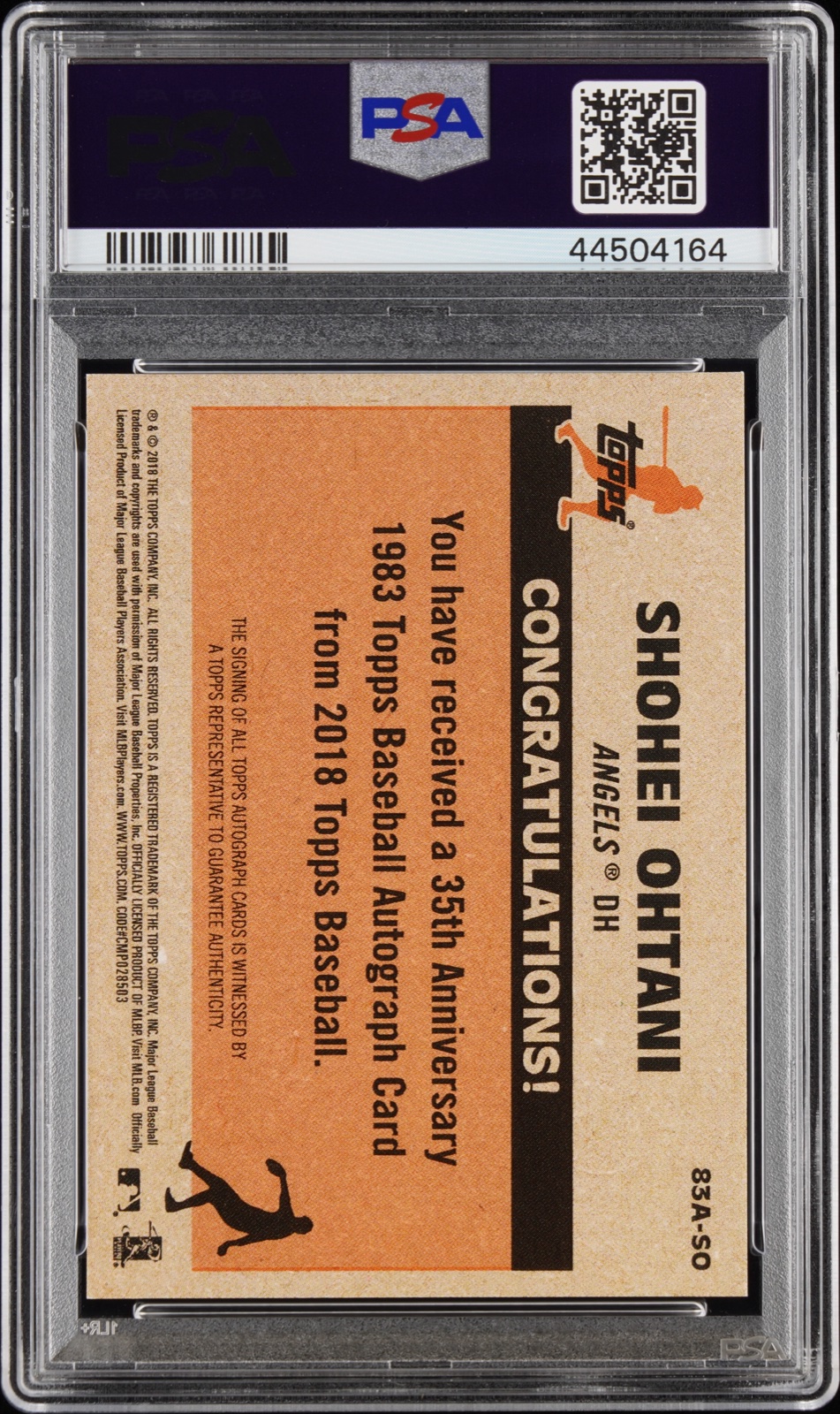 2018 TOPPS 1983 TOPPS BASEBALL AUTOGRAPHS #SO SHOHEI OHTANI 1983 TOPPS BASEBALL AUTO. 1983 TOPPS BASEBALL AUTO.