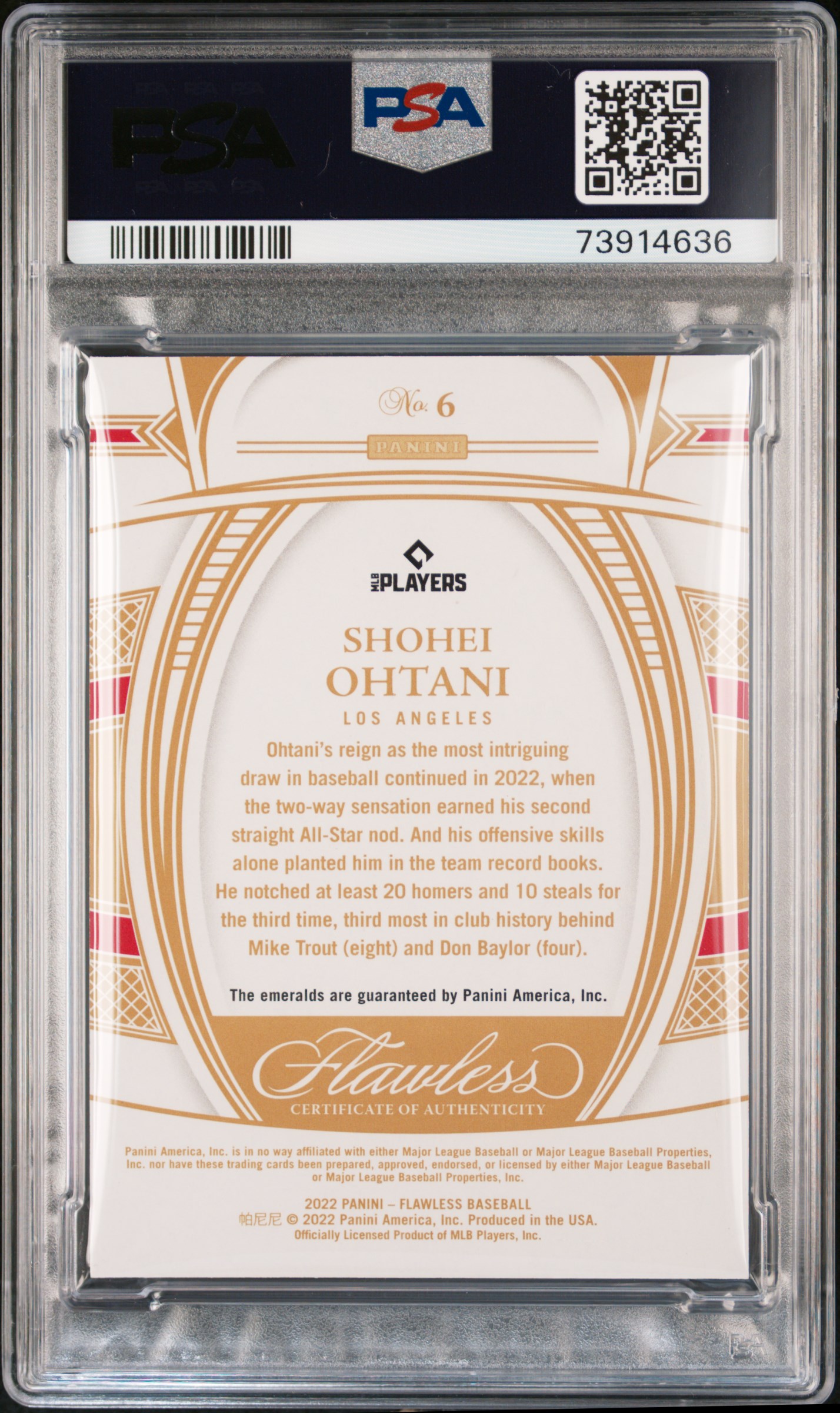 2022 PANINI FLAWLESS #6 SHOHEI OHTANI EMERALD /5