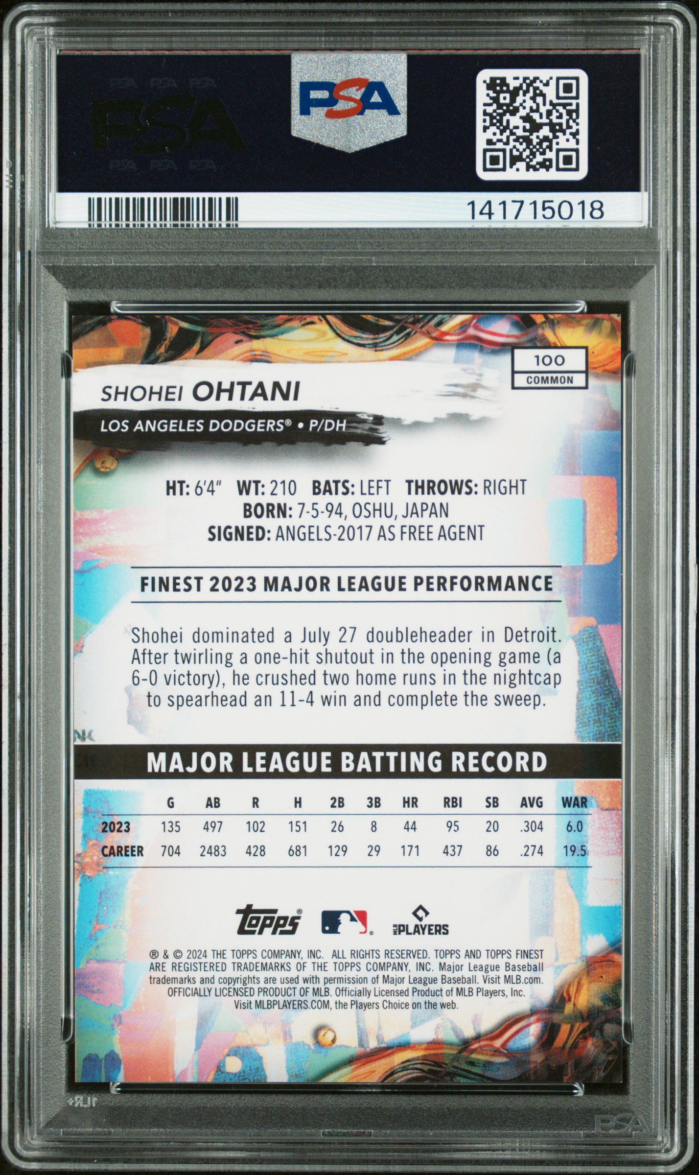 2024 TOPPS FINEST #100 SHOHEI OHTANI GOLD REFRACTOR /50