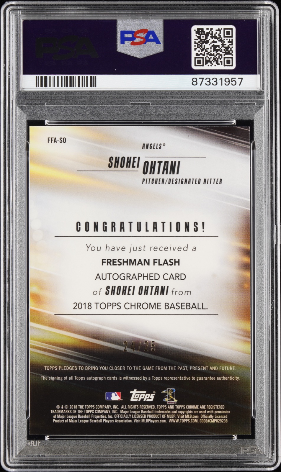 2018 TOPPS CHROME FRESHMAN FLASH AUTOGRAPHS #FFASO SHOHEI OHTANI FR FLASH AU-ORANGE REF /25