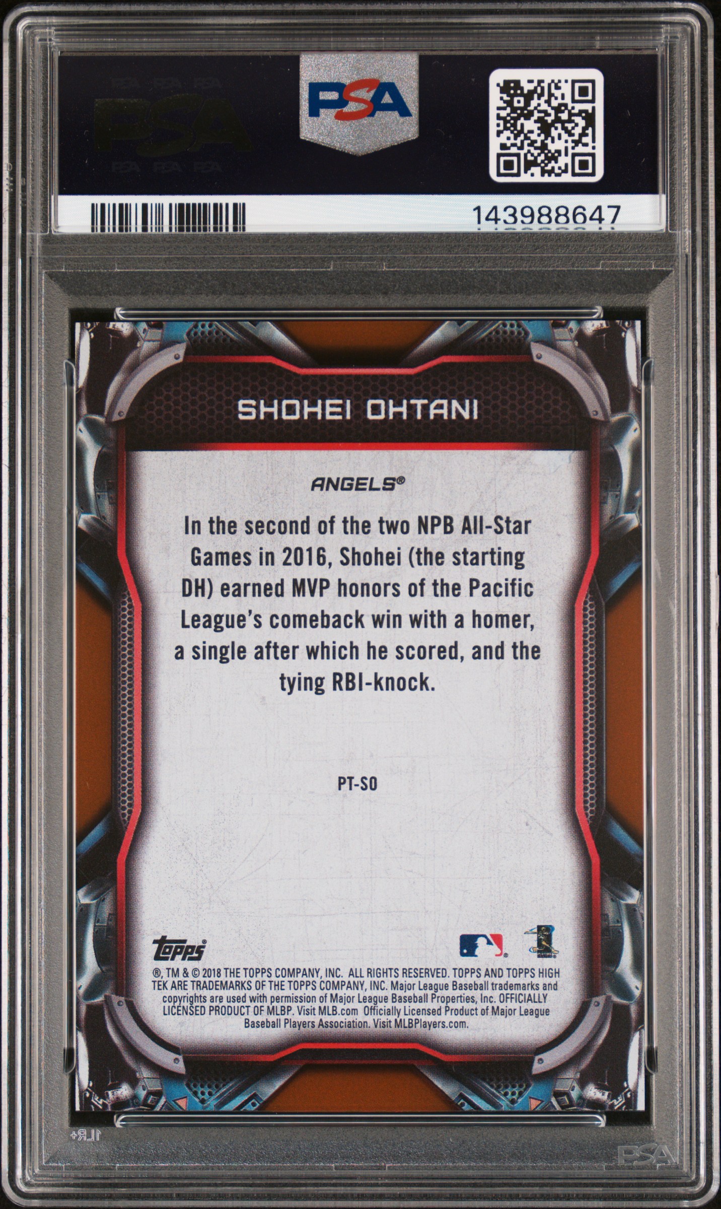 2018 Topps High Tek PT-SO Shohei Ohtani PortraitEK-Orange /25